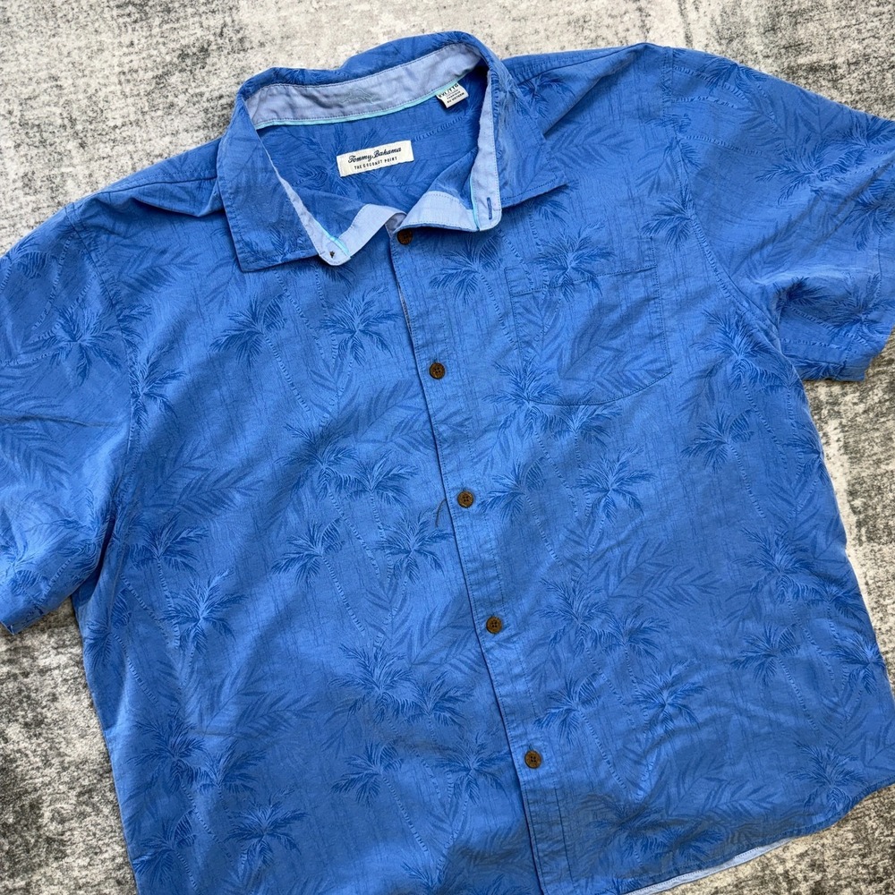 Tommy Bahama Shirt Men 2XL Blue Coconut Point Floral Hawaiian Resort Island Zone